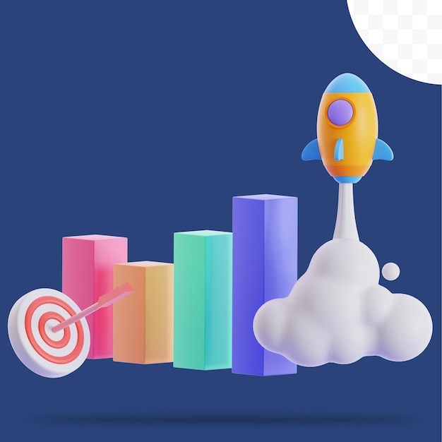 3d rendered reaching business goals rocket launch to success