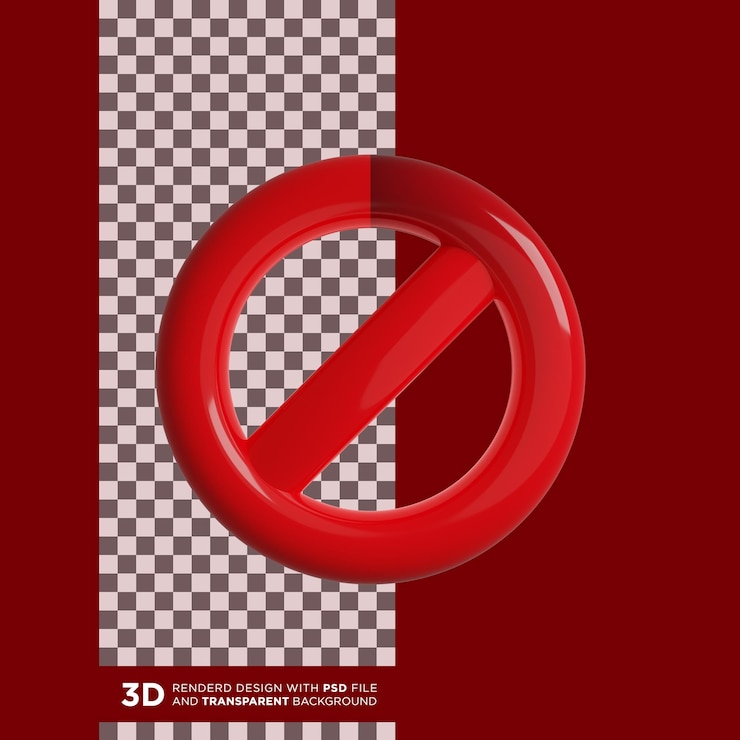 PSD 3d-красный дизайн запрещен или не разрешен или предупреждает о дизайне значка с прозрачным фоном