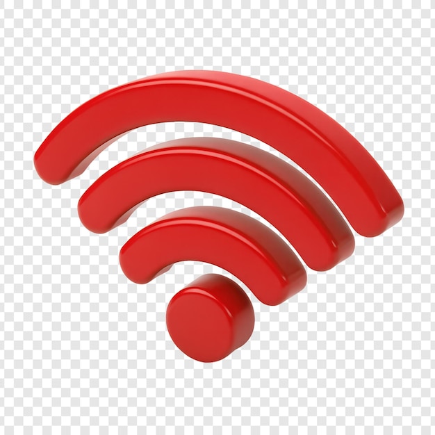 3D Rendered Red Wi-Fi Icon on Transparent Background