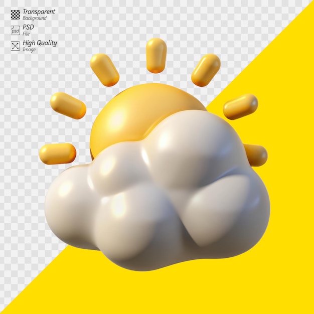 PSD icona di sole luccicante renderizzata in 3d con nuvole gonfie