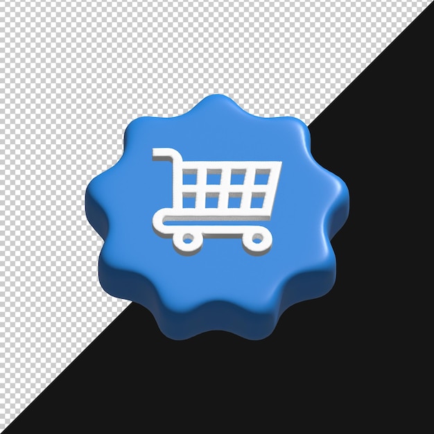 3D rendered shopping cart icon on a red badge