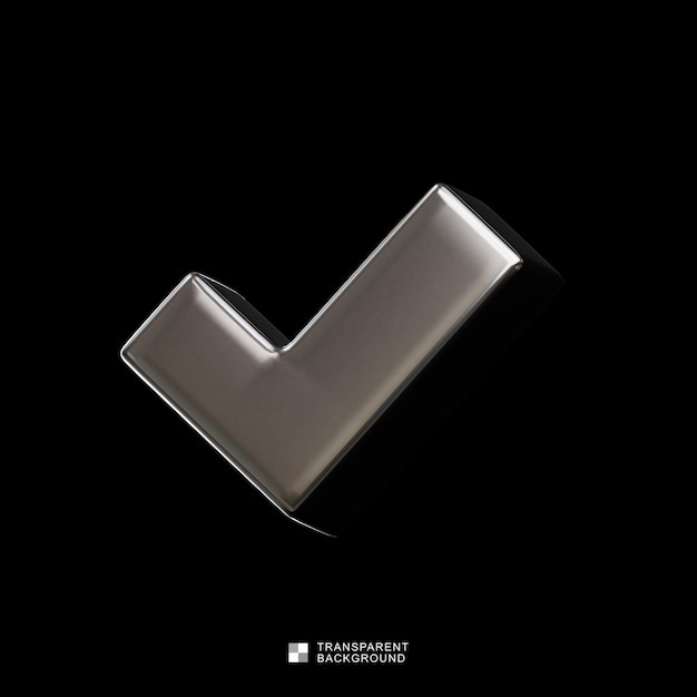 3D Rendered Silver Check Mark on Black Background