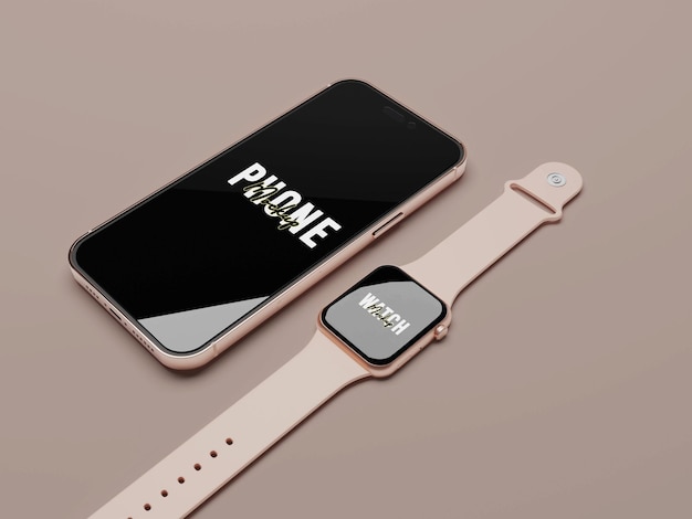 3d rendered smart watch and phone display mockup