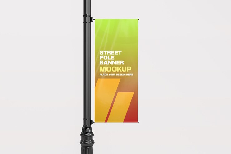 PSD 3d rendered street pole banner mockup