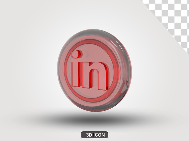 3dアイコンの左側面図で3dレンダリングされた透明に見えるlinkedin