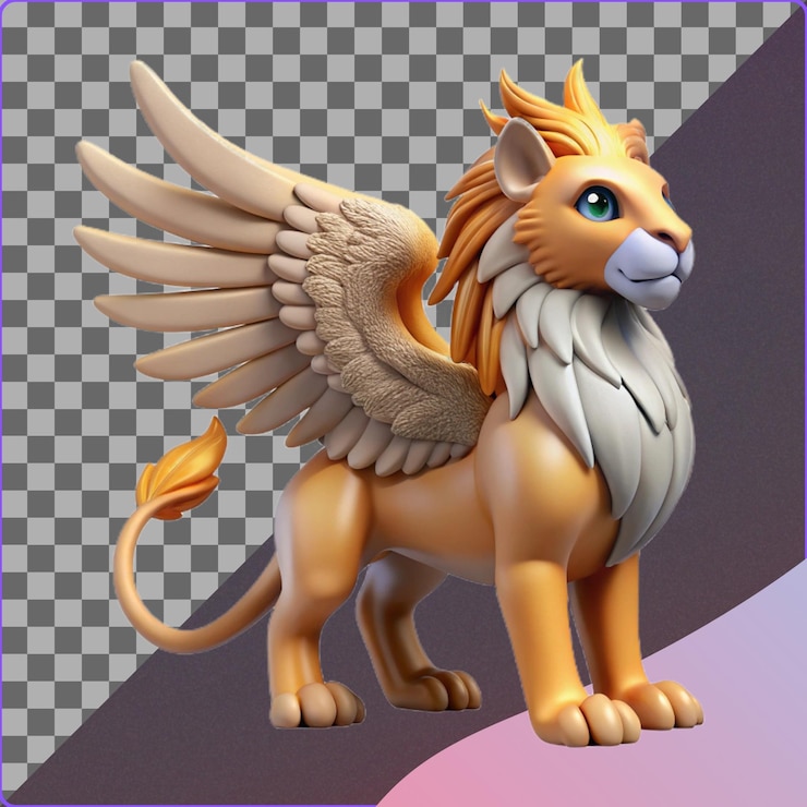 PSD 3d rendered winged lion