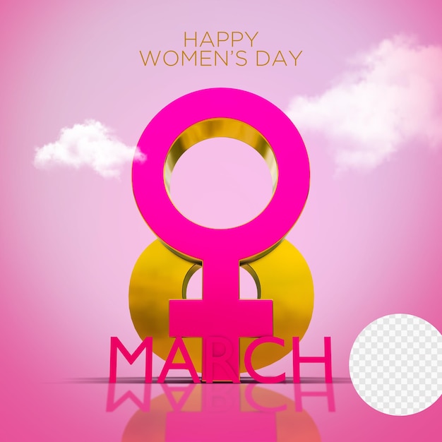 PSD 3d rendered womens day concept with transparent background