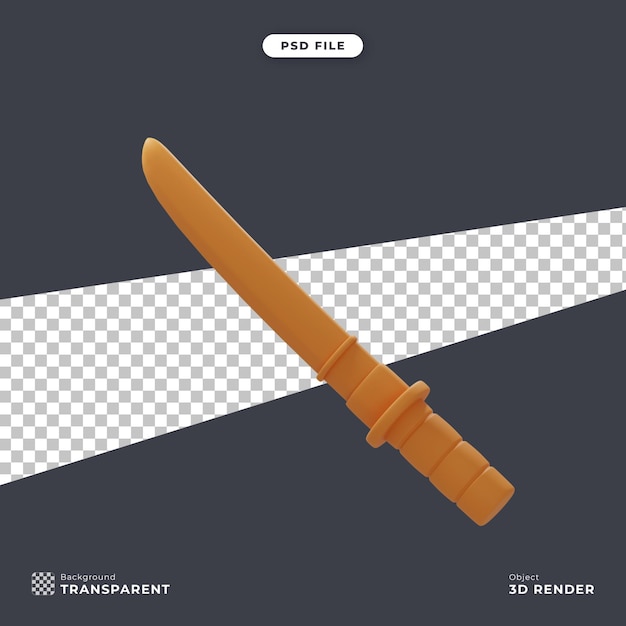 3D Rendered Wooden Practice Sword Illustration