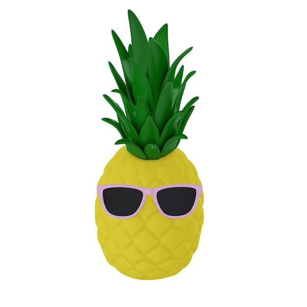 PSD 3d rendered yellow pineapple wearing sunglasses