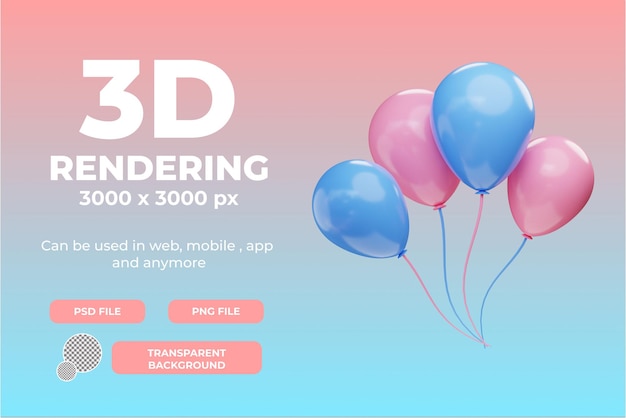 PSD 3d renderin pink and blue balloons illustration object with transparent background