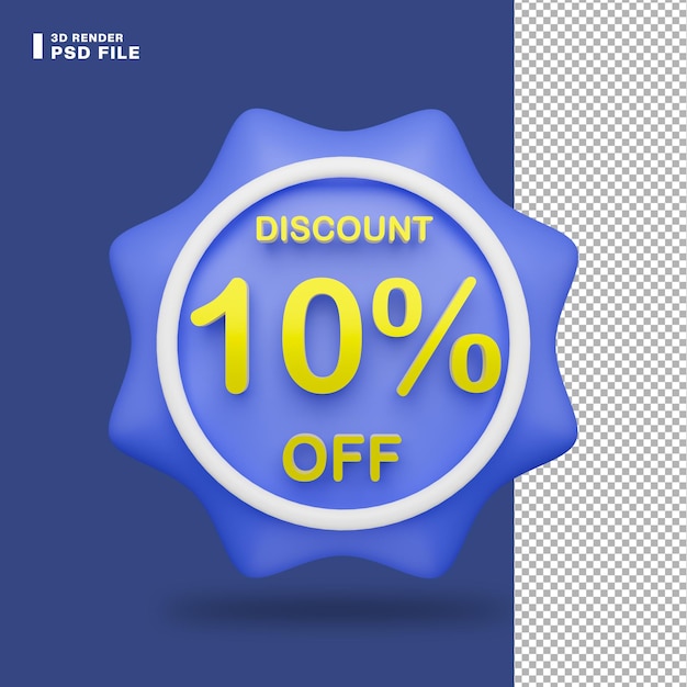 3d rendering 10% off sale label icon