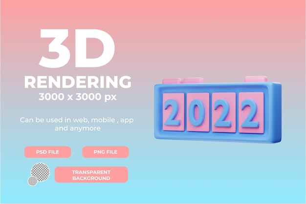 PSD 3d-rendering 2022 illustratie object met transparante achtergrond