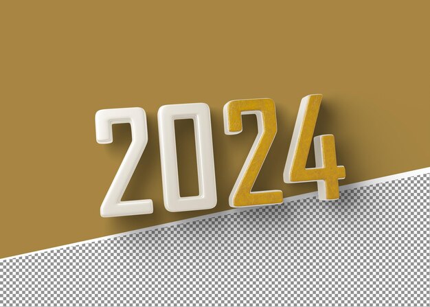 3d rendering 2024 golden with white composition