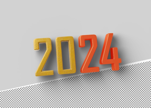 PSD 3d rendering 2024 orange with yellow composition