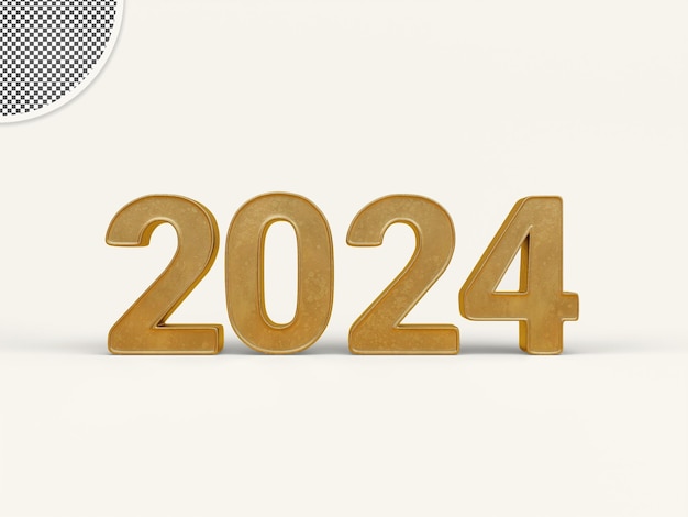 3d Rendering 2024 Teksteffect met gouden compositie