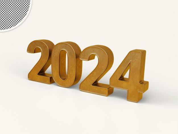 3d rendering 2024 teksteffect met gouden compositie