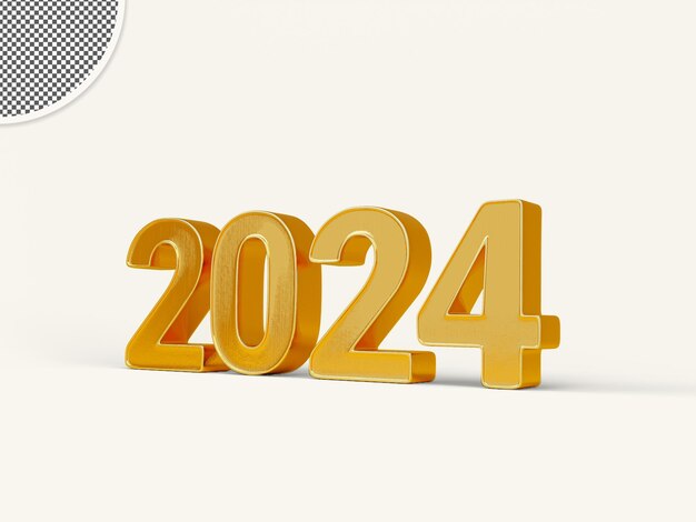 PSD 3d rendering 2024 text effect con golden composition