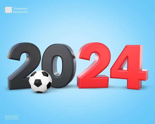 PSD 3 d レンダリング 2024 テキストとサッカー ボール