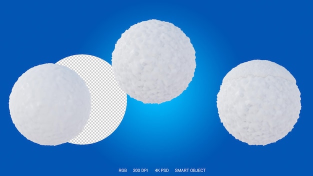 PSD rendering 3d delle 3 palle di neve a forma e stile di una neve su sfondo trasparente