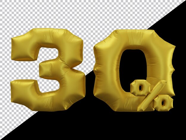 Rendering 3d di 30 percento di palloncini d'oro