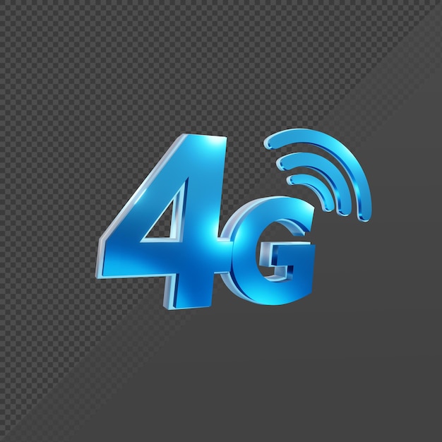 Rendering 3d della vista prospettica dell'icona del segnale internet di velocità 4g quattro di quarta generazione