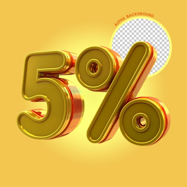 3d 렌더링 5% 할인 판매 텍스트 투명