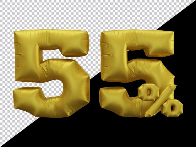 Rendering 3d di un palloncino d'oro al 55 percento