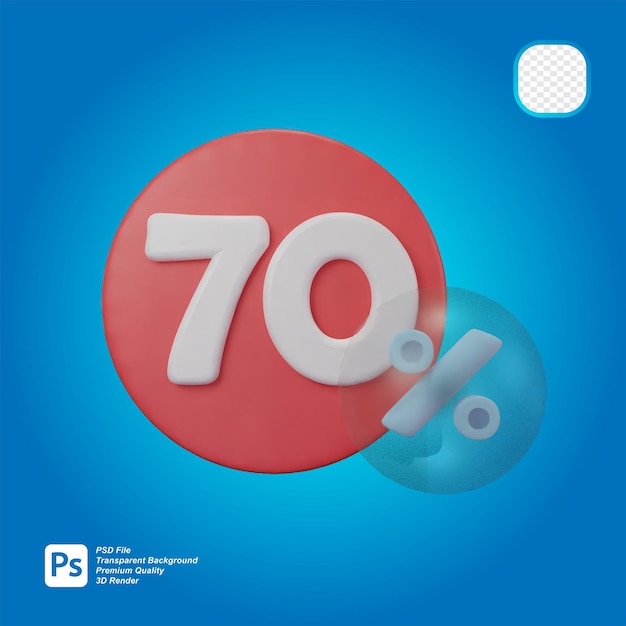 PSD rendering 3d icona di sconto del 70 percento