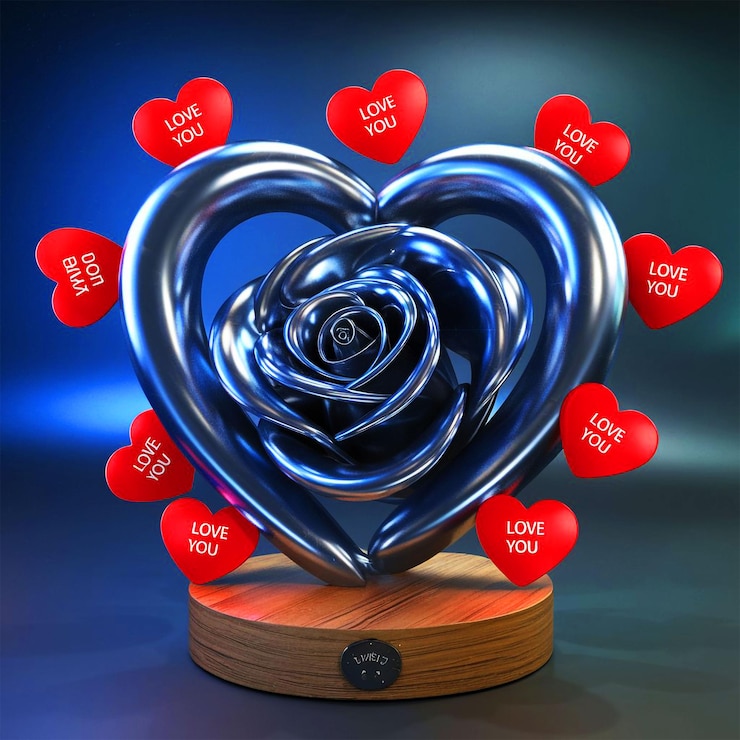 PSD 3d rendering abstract metallic rose valentine concept