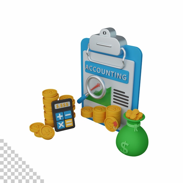 PSD 3d rendering accounting analysis isolated useful for business company economy and finance design