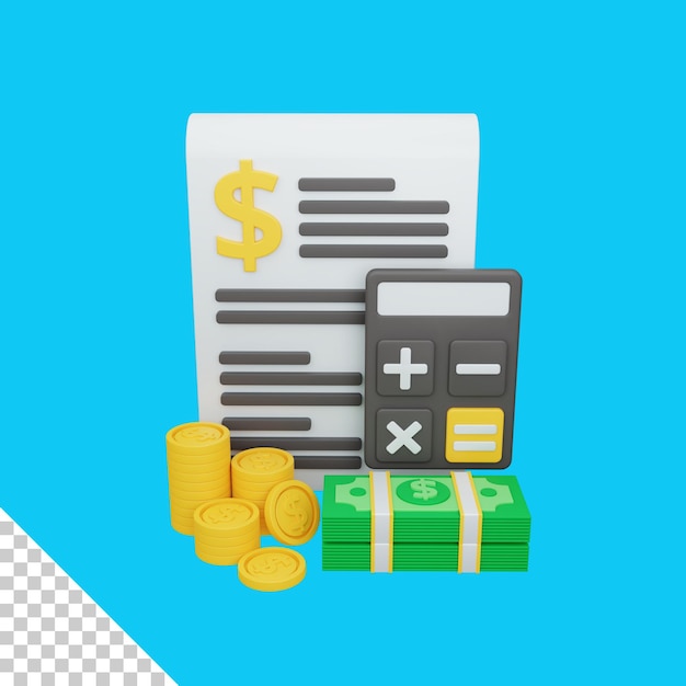 PSD 3d rendering accounting concept with calculator money and colorful report or statement