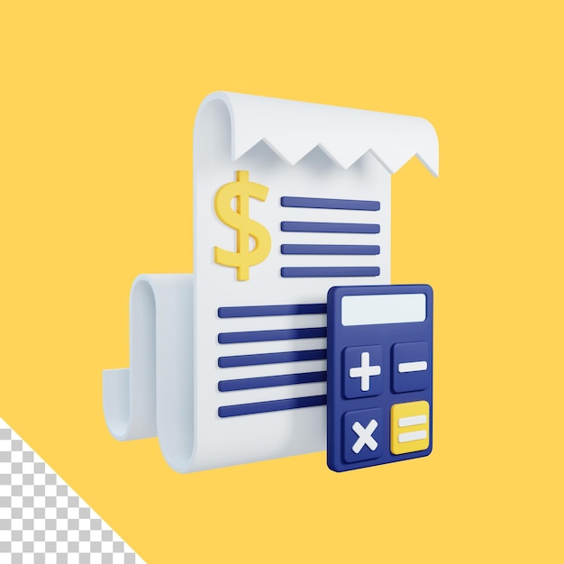 3d rendering accounting concept with invoice paper and colorful calculator