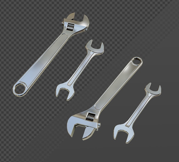 PSD 3d rendering adjustment wrench mechanic work tool perspective view