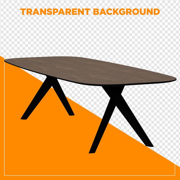 3D-rendering af et rektangulært bord med transparent baggrund