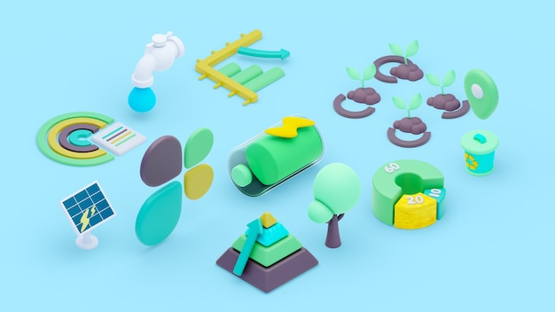 3D-rendering af isometrisk økologisk koncept