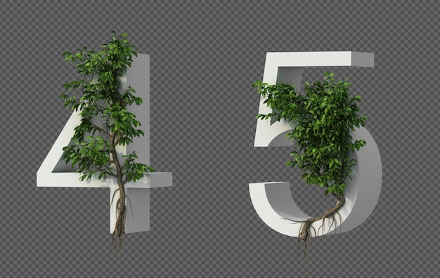 3d-rendering af krybende træ på nummer 4 og nummer 5