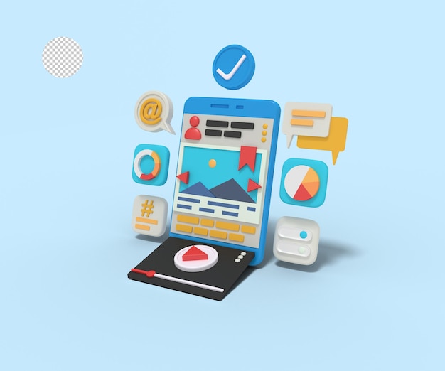 3D-rendering af sociale medier-app
