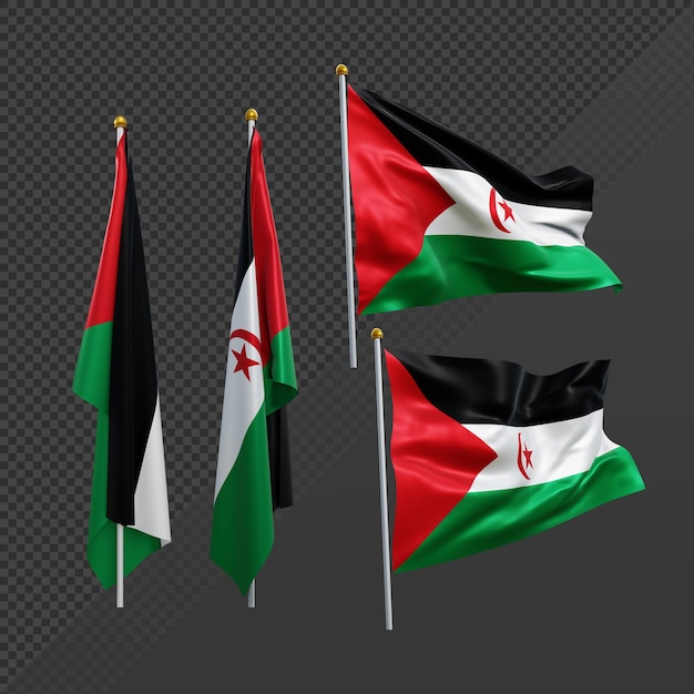 PSD rendering 3d africa bandiera del sahara occidentale che fluttua e non fluttua