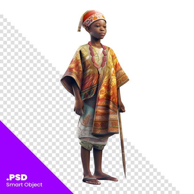 PSD 3d rendering of an african woman in traditional costume with a paintbrush psd template