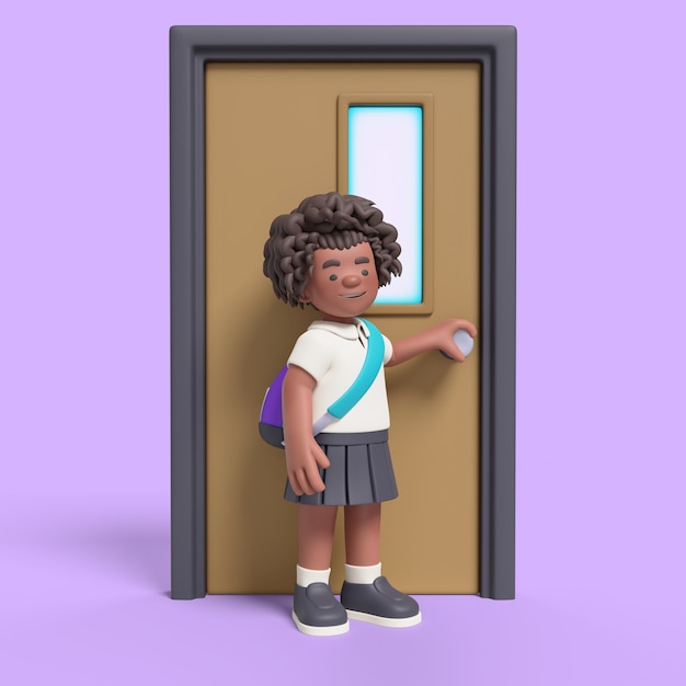 PSD 3d rendering of afro girl in classroom