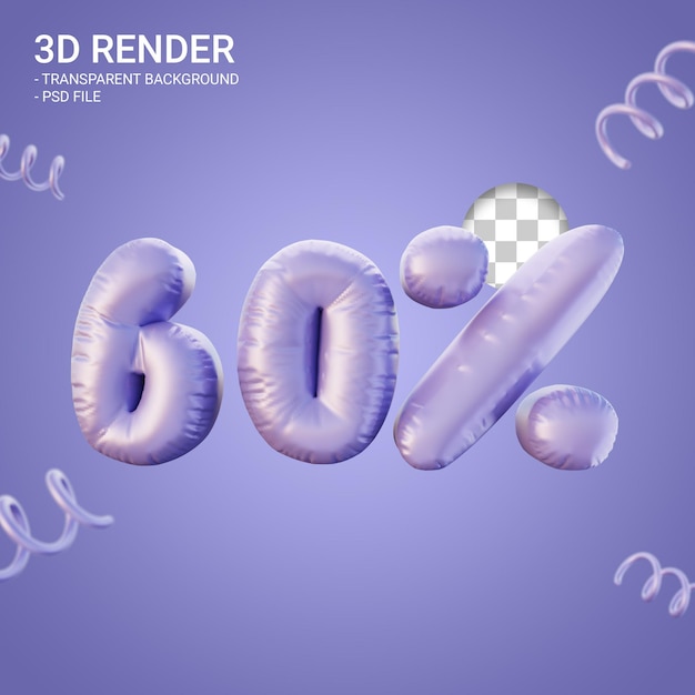 Alfabeto di rendering 3d 60 percento di colore viola molto peri