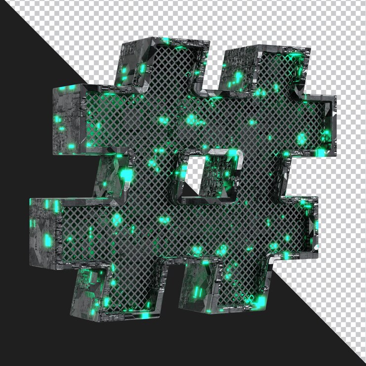 PSD 3d rendering of alphabet hash symbol isolated