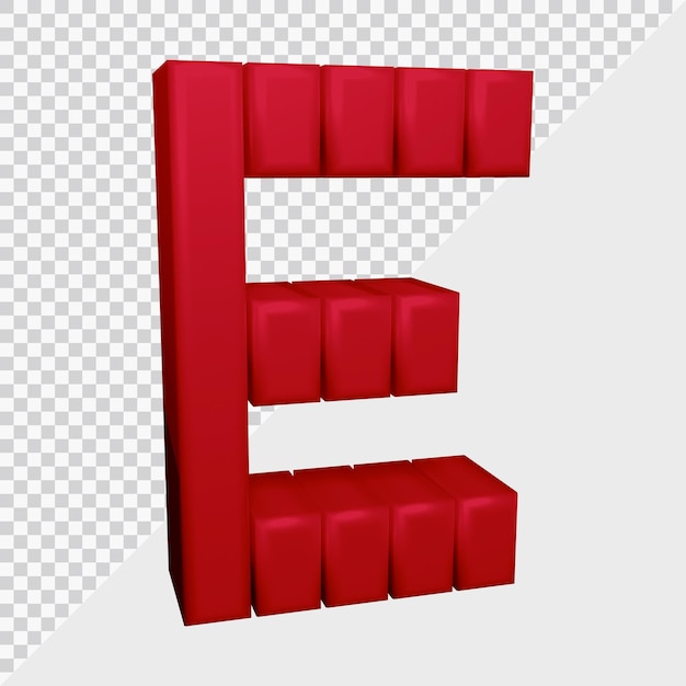 PSD 3d rendering of alphabet letter e