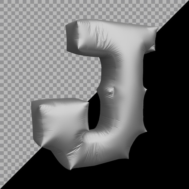 3d rendering of alphabet letter j balloon silver