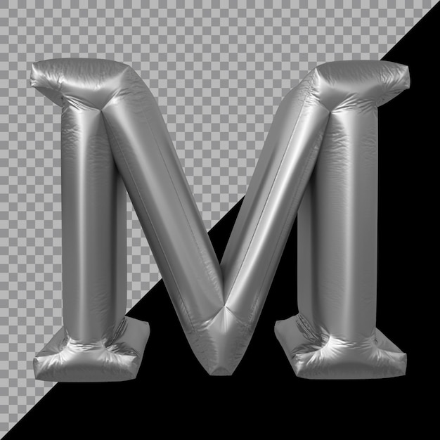 3d rendering of alphabet letter m balloon silver