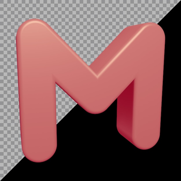 알파벳 문자 m의 3d 렌더링