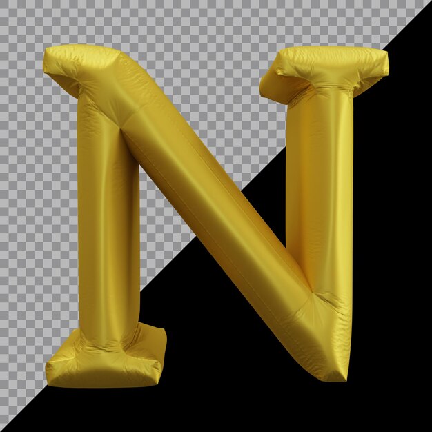 3d rendering of alphabet letter n balloon gold