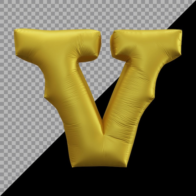 Rendering 3d di alfabeto lettera v palloncino oro