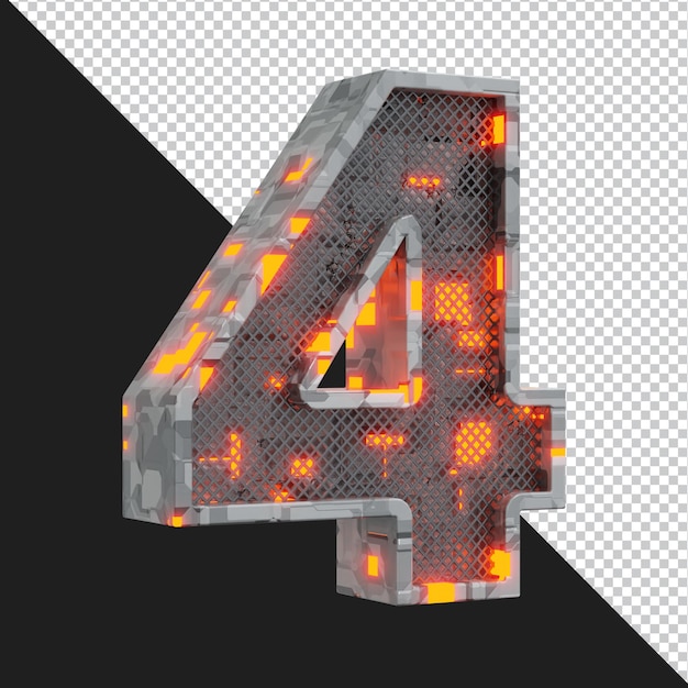 PSD rendering 3d dell'alfabeto numero 4 isolato