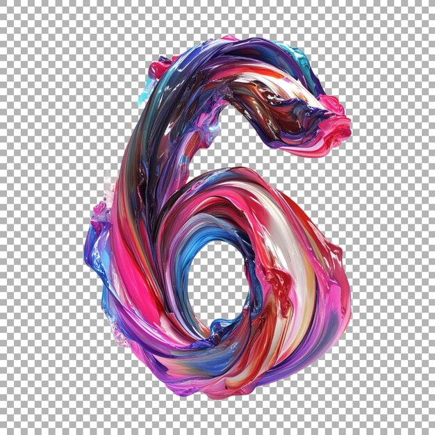 3D Rendering of a alphabet number 6 made with Colorful Abstract Swirl on Transparent Background